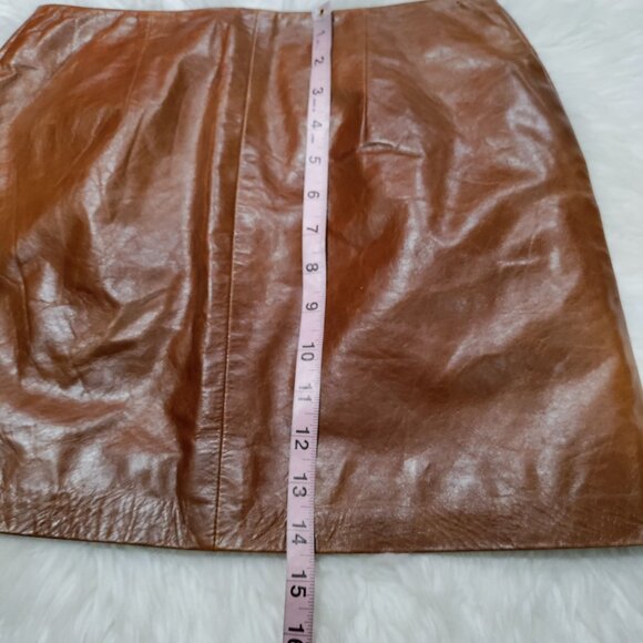 Hugo Buscati100% Leather Antique 70s Style Brown A-Line Wrap Mini Skirt Size 6 - Picture 15 of 16